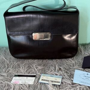 Authentic Prada Vitello Metallo Black Leather Messenger Bag